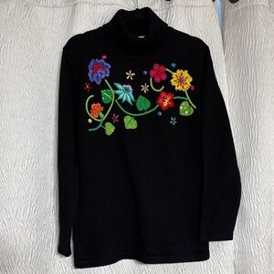 Quaker Factory Women’s Turtleneck Embroidered/Beaded Flowers Sweater - Size Med